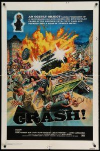 2t243 CRASH 1sh '76 Charles Band, an occult object drives car to create mass of twisted metal!