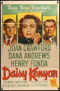 2t250 DAISY KENYON 1sh '47 Joan Crawford, Henry Fonda, Dana Andrews, directed by Otto Preminger!