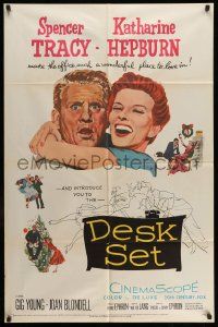 2t270 DESK SET 1sh '57 Spencer Tracy & Katharine Hepburn make the office a wonderful place!