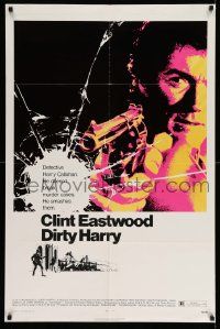 2t283 DIRTY HARRY 1sh '71 art of Clint Eastwood pointing his .44 magnum, Don Siegel crime classic!