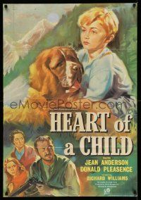 2t425 HEART OF A CHILD English 1sh '58 great artwork of boy and his St. Bernard dog!