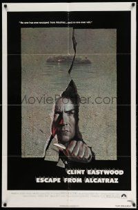 2t320 ESCAPE FROM ALCATRAZ 1sh '79 cool artwork of Clint Eastwood busting out by Lettick!