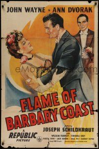 2t354 FLAME OF BARBARY COAST 1sh '45 romantic art of John Wayne & sexy Ann Dvorak!