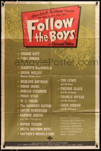 2t360 FOLLOW THE BOYS style D 1sh '44 Universal all-stars Welles, Fields, Dietrich & more!