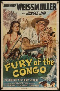 2t379 FURY OF THE CONGO 1sh '51 great art of Johnny Weissmuller as Jungle Jim & native women!