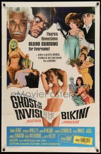 2t386 GHOST IN THE INVISIBLE BIKINI 1sh '66 Boris Karloff + sexy girls & wacky horror images!