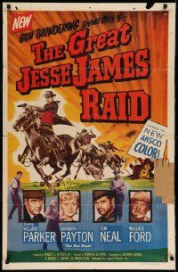 2t409 GREAT JESSE JAMES RAID revised 1sh '53 Willard Parker, Barbara Payton, cool outlaw artwork!