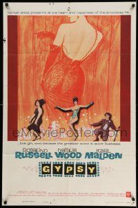 2t418 GYPSY 1sh '62 wonderful artwork of Rosalind Russell & sexiest Natalie Wood!