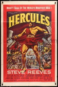 2t434 HERCULES 1sh '59 great artwork of the world's mightiest man Steve Reeves!