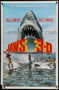 2t480 JAWS 3-D 1sh '83 great Gary Meyer shark artwork, the third dimension is terror!