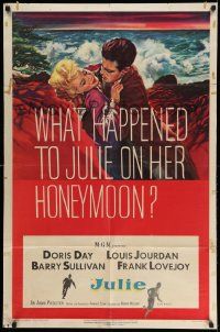 2t488 JULIE 1sh '56 what happened to Doris Day on her honeymoon with Louis Jourdan?