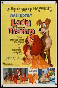2t518 LADY & THE TRAMP 1sh R72 Disney classic dog cartoon, great image with Jock!
