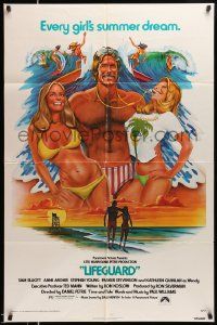 2t540 LIFEGUARD 1sh '76 art of barechested Sam Elliot with sexy beach babes by Roger Huyssen!