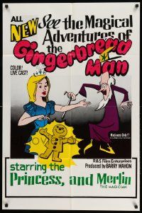 2t570 MAGICAL ADVENTURES OF THE GINGERBREAD MAN 1sh '70s Barry Mahon, wacky art of characters!