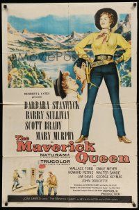2t597 MAVERICK QUEEN 1sh '56 full-length art of Barbara Stanwyck, from Zane Grey's novel!