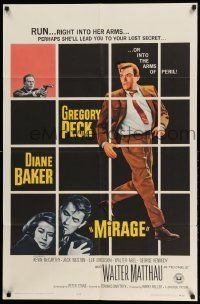 2t611 MIRAGE 1sh '65 cool artwork of Gregory Peck & Diane Baker!