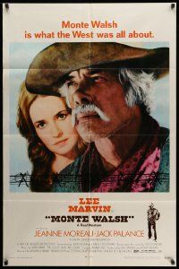 2t623 MONTE WALSH 1sh '70 cowboy Lee Marvin & pretty Jeanne Moreau, cool orange credit design!