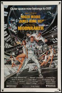 2t627 MOONRAKER 1sh '79 Goozee art of Roger Moore as James Bond in space!