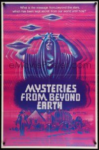 2t637 MYSTERIES FROM BEYOND EARTH 1sh '75 cool artwork of wacky alien & flying saucers!