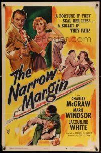 2t641 NARROW MARGIN style A 1sh '52 Richard Fleischer classic film noir, McGraw, Windsor!