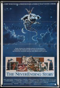 2t645 NEVERENDING STORY 1sh '84 Wolfgang Petersen, fantasy art of Falcor & cast by Ezra Tucker!