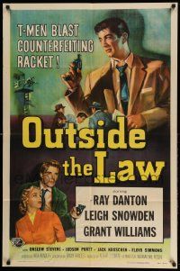 2t674 OUTSIDE THE LAW 1sh '56 art of Treasury T-Man Ray Danton, who blasts a counterfeiting racket!