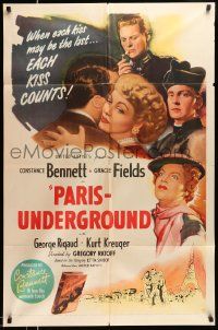 2t683 PARIS-UNDERGROUND 1sh '45 Constance Bennett, Gracie Fields, a kiss wins more than a sword!