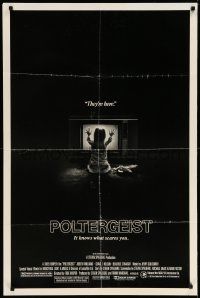 2t709 POLTERGEIST heavy stock 1sh '82 Tobe Hooper, classic, they're here, Heather O'Rourke by TV!