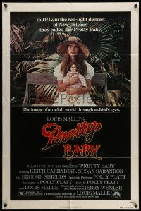 2t717 PRETTY BABY 1sh '78 directed by Louis Malle, young Brooke Shields sitting with doll!