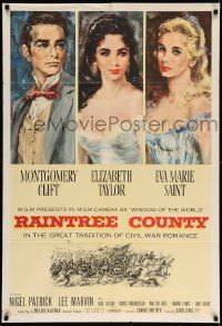 2t739 RAINTREE COUNTY 1sh '57 art of Montgomery Clift, Elizabeth Taylor & Eva Marie Saint!