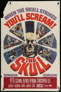 2t837 SKULL 1sh '65 Peter Cushing, Christopher Lee, cool horror artwork of creepy skull!