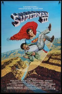 2t894 SUPERMAN III 1sh '83 art of Christopher Reeve flying & Richard Pryor by Berkey!
