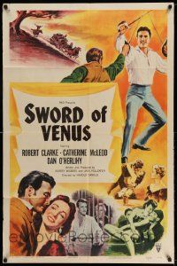 2t897 SWORD OF VENUS style A 1sh '53 Robert Clarke as the Son of Monte Cristo, getting revenge!