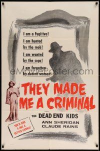 2t909 THEY MADE ME A CRIMINAL 1sh R56 Garfield is a fugitive hunted by ruthless men, Sheridan
