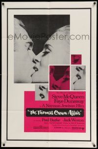2t913 THOMAS CROWN AFFAIR 1sh '68 best kiss close up of Steve McQueen & sexy Faye Dunaway!