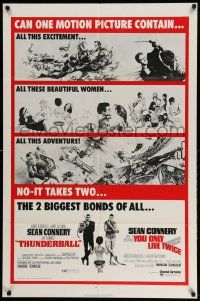 2t918 THUNDERBALL/YOU ONLY LIVE TWICE 1sh '71 Sean Connery's two biggest James Bonds of all!