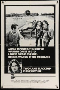 2t941 TWO-LANE BLACKTOP 1sh '71 James Taylor is the driver, Warren Oates is GTO, Laurie Bird