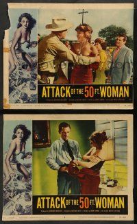 2w843 ATTACK OF THE 50 FT WOMAN 2 LCs '58 Allison Hayes, classic border art by Reynold Brown!