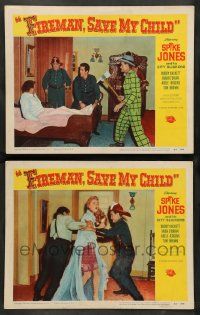 2w875 FIREMAN, SAVE MY CHILD 2 LCs '54 Spike Jones with fire axe, Buddy Hackett and Adele Jergens!