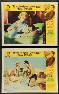 2w915 LOVER COME BACK 2 LCs '61 Doris Day consoling Rock Hudson in bed & both at beach!