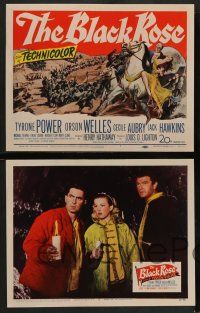 2w076 BLACK ROSE 8 LCs '50 Tyrone Power, Jack Hawkins & Orson Welles, & pretty Cecil Aubry!