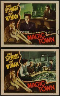 2w771 MAGIC TOWN 3 LCs '47 Wellman, pretty Jane Wyman pushes James Stewart down to the floor!