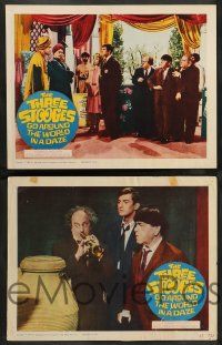 2w690 THREE STOOGES GO AROUND THE WORLD IN A DAZE 4 LCs '63 wacky images of Moe, Larry & Curly-Joe!