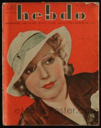 2x655 HEBDO French magazine July 6, 1934 great cover image of pretty Thelma Todd, Sitting Pretty!