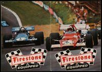2x929 FIRESTONE Swiss promo brochure '70s folds out to a color 17x24 Indy car racing poster!