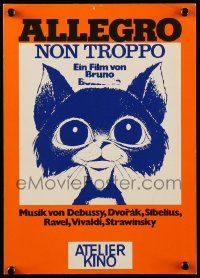 2x259 ALLEGRO NON TROPPO German trade ad '77 Bruno Bozzetto, great wacky cartoon cat artwork!