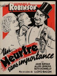 2x546 SLIGHT CASE OF MURDER French trade ad '38 Dori art of Edward G. Robinson & Jane Bryan!