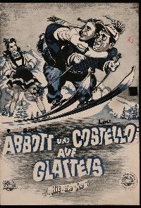 2x298 HIT THE ICE German pressbook '43 great artwork of Bud Abbott & Lou Costello skiing!