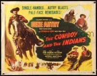 2y580 COWBOY & THE INDIANS style B 1/2sh '49 images of Gene Autry riding Champion & playing guitar!