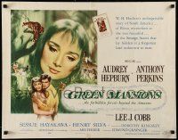 2y661 GREEN MANSIONS style A 1/2sh '59 cool art of Audrey Hepburn & Anthony Perkins by Joseph Smith!